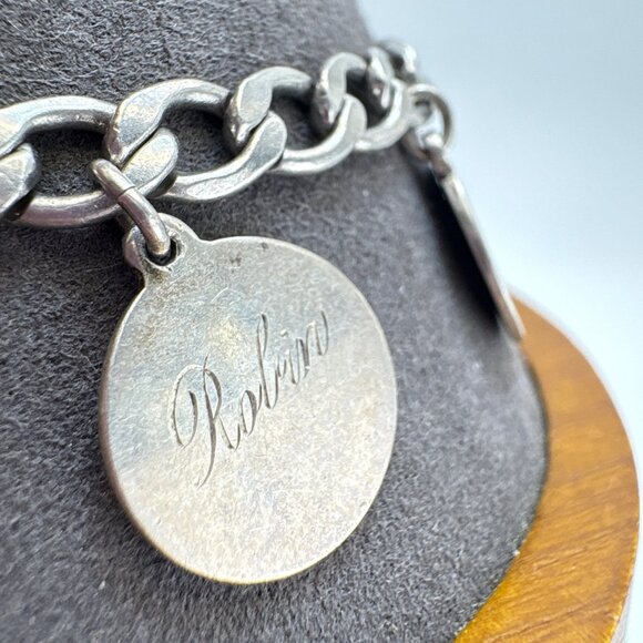 VTG Solid Sterling Silver 925 Name Tags ID Chain Bracelet Size 7.5" Length - Picture 10 of 16